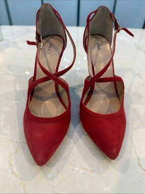 Sole Society Crimson Suede Crisscross Pointed Pumps